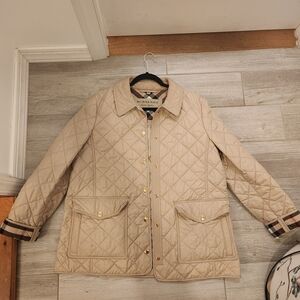 Burberry Beige Quilted Utility Jacket with Gold Accents